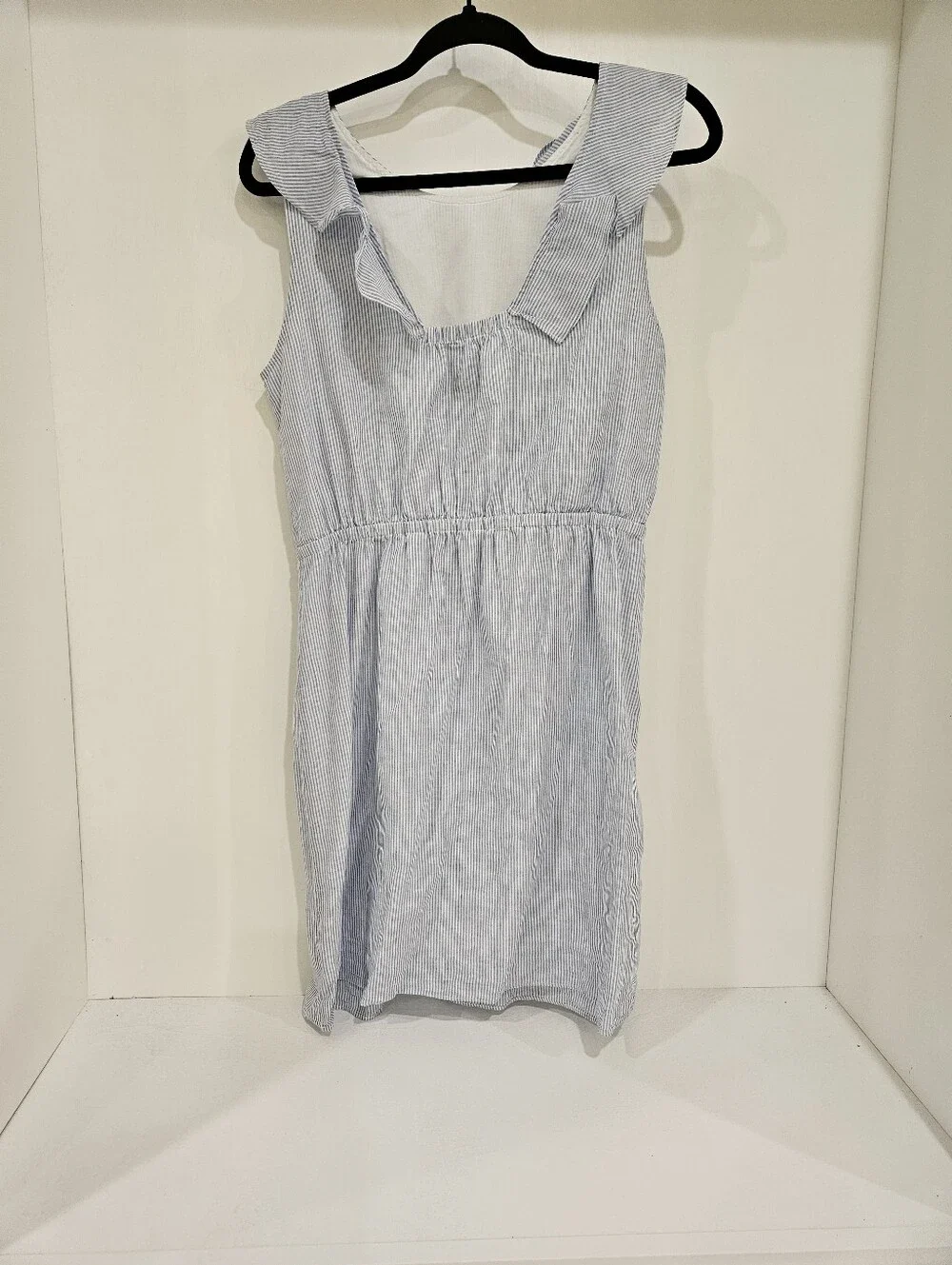 J Crew Light Blue Striped Ruffle Shoulder Dress - Women